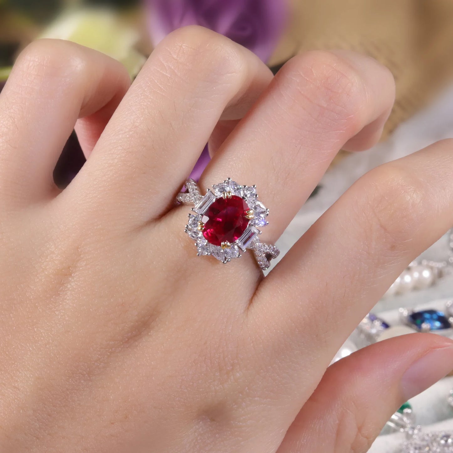 Vintage-Inspired Sterling Silver Lab Ruby Cocktail Ring | Choosen Jewelry