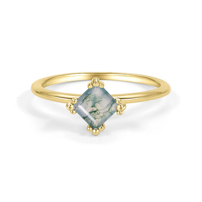 Cushion Cut Moss Agate Pave Engagement Ring Set in Gold - 925 Sterling Silver