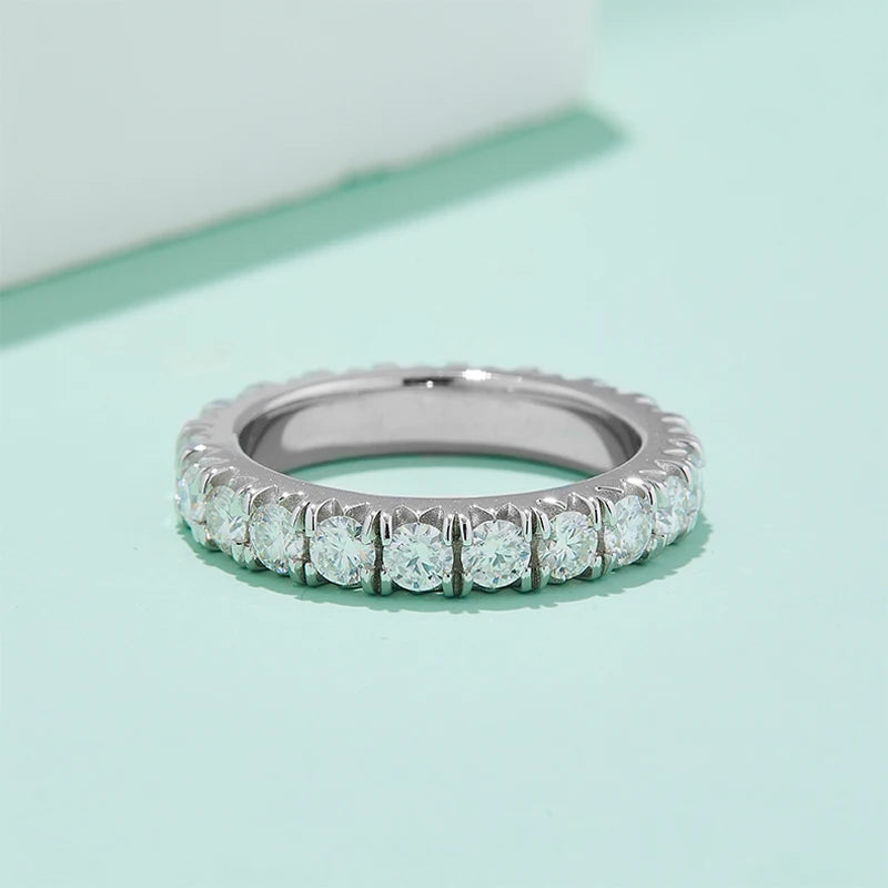 Choosen Jewelry: 925 Sterling Silver 3.0 MM Round Moissanite Eternity Wedding Band