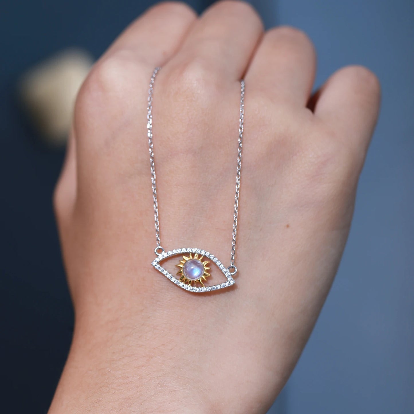 June Birthstone Moonstone Hamsa Pendant Necklace - 925 Sterling Silver | Choosen Jewelry