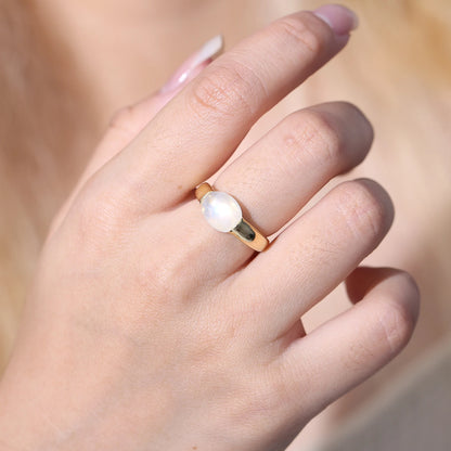 June Birthstone Rainbow Moonstone Promise Ring - 925 Sterling Silver, 18K Gold Plated - Choosen Jewelry