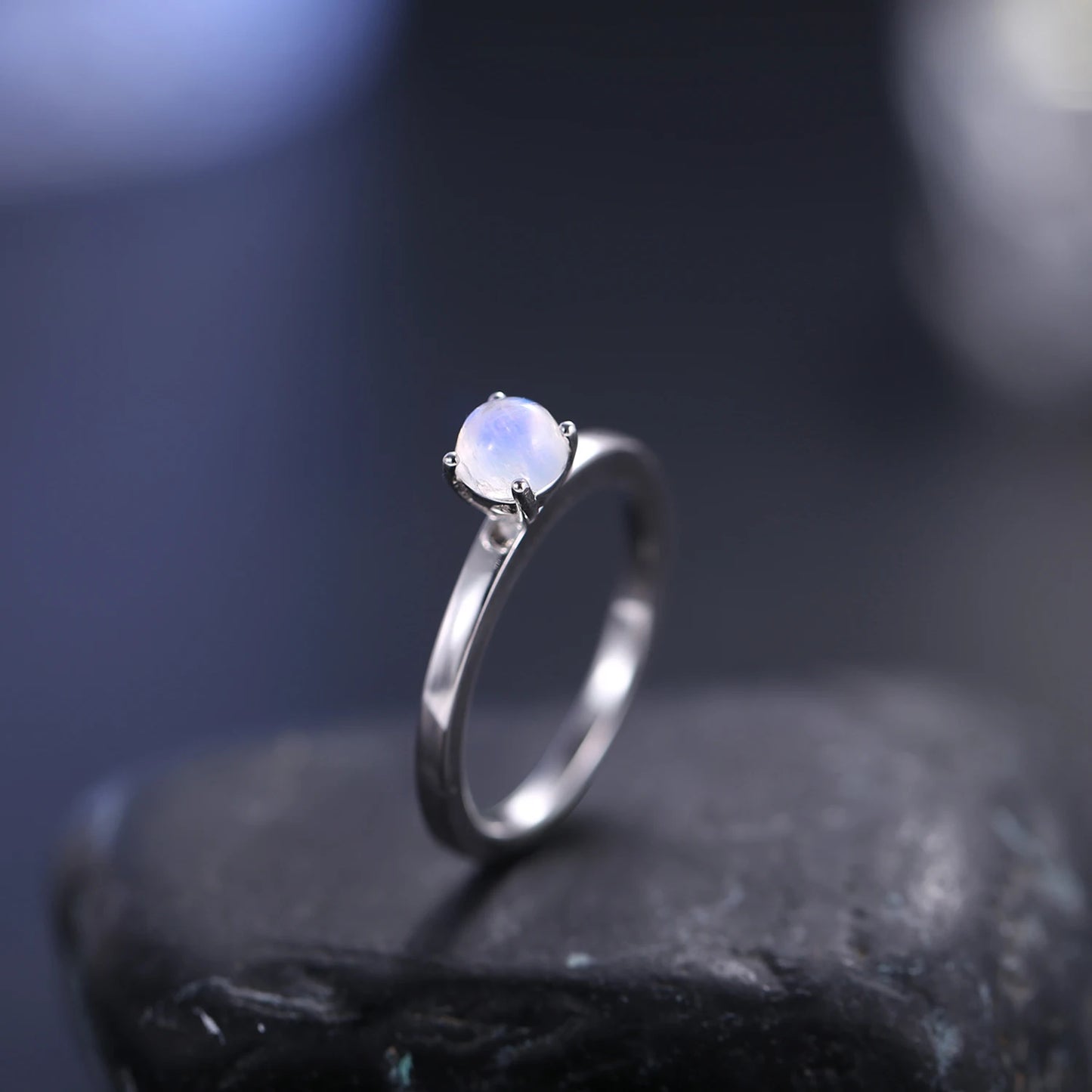 Rainbow Moonstone Gemstone Ring in 925 Sterling Silver - 5*5 mm Moonstone Solitaire Ring | Elegant June Birthstone Jewelry, Ideal Moonstone Gifts