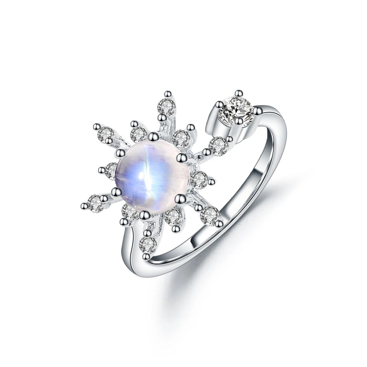 Choosen Jewelry: Snowflake Rainbow Moonstone Engagement Ring - 925 Sterling Silver, Adjustable, June Birthstone