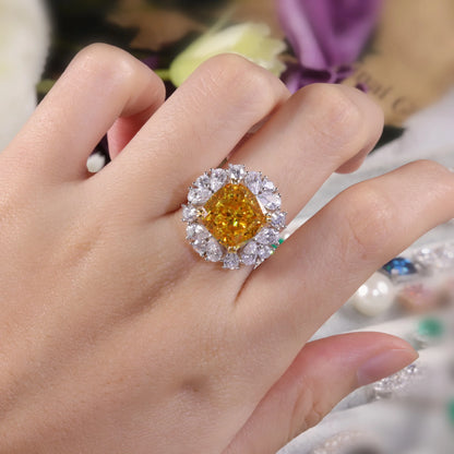 Choosen Jewelry: Art Deco 925 Sterling Silver Engagement Ring with Yellow CZ Diamond