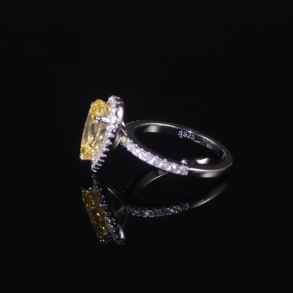 Choosen Jewelry: Pear-Shaped Yellow CZ Halo Engagement Ring in 925 Sterling Silver