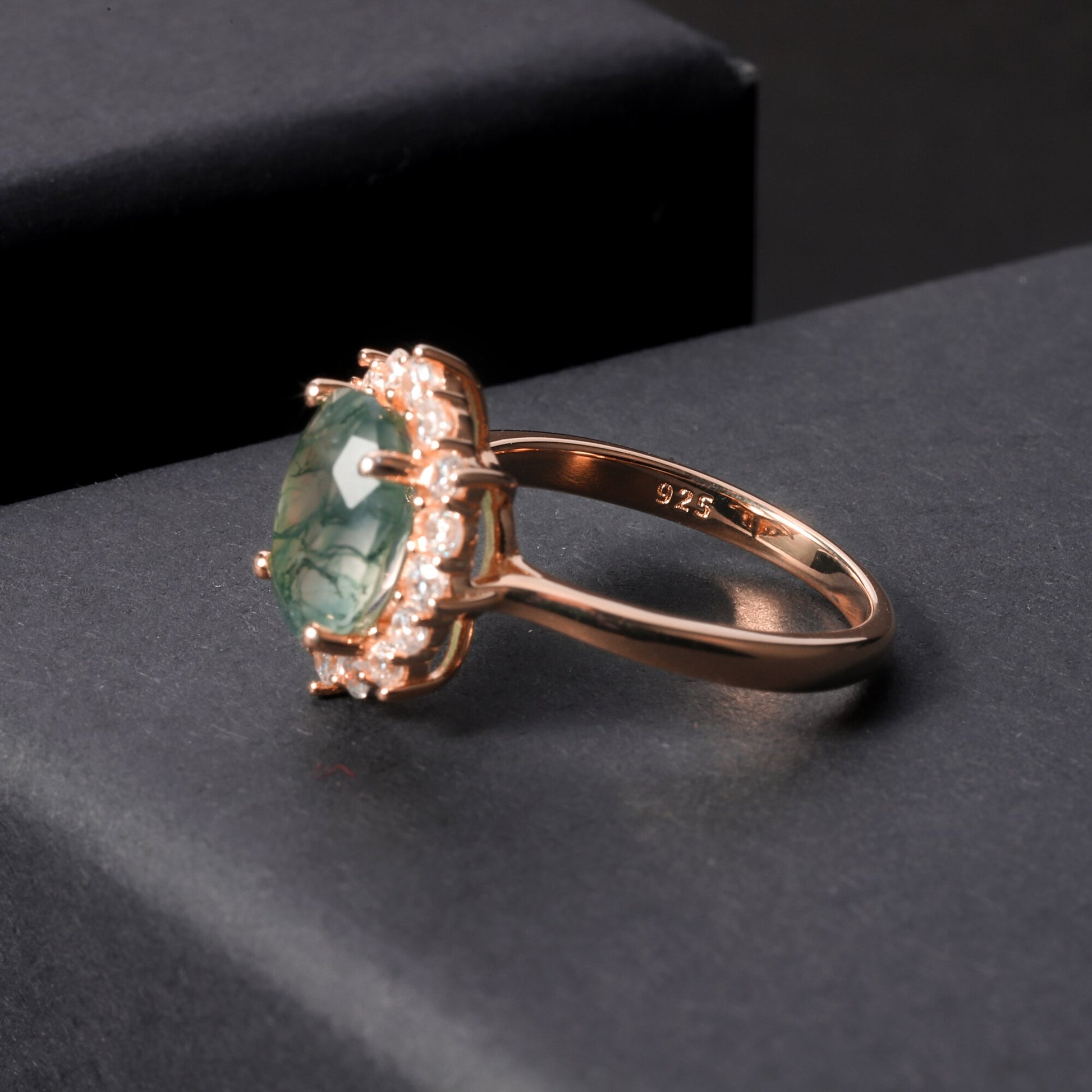 moss agate engagement ring