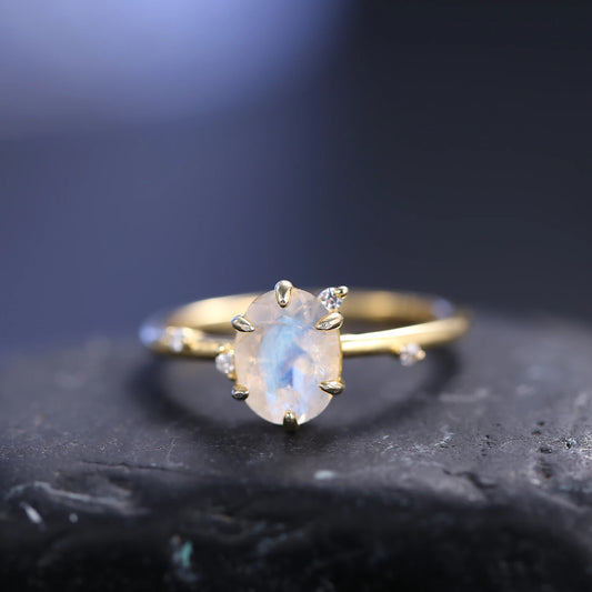 Choosen Jewelry: Handmade 925 Sterling Silver Oval Moonstone Engagement Ring for Women