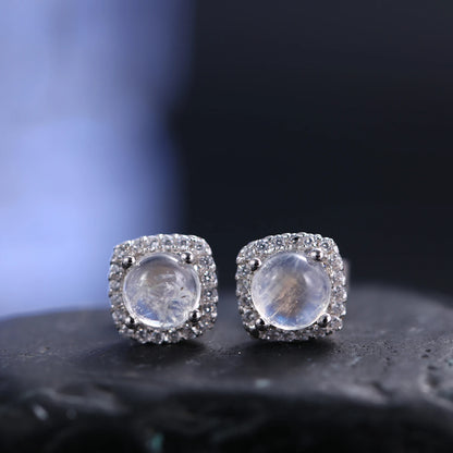 June Birthstone Moonstone Halo Stud Earrings | 925 Sterling Silver | Choosen Jewelry