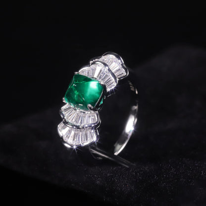 Art Deco Emerald Wedding Ring - Sterling Silver Vintage Style by Choosen Jewelry