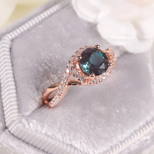 Rose Gold Alexandrite Ring - 925 Sterling Silver June Birthstone Jewelry by Choosen