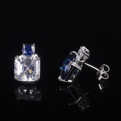 Sterling Silver Cushion Cut Blue CZ Diamond Stud Earrings - Choosen Jewelry