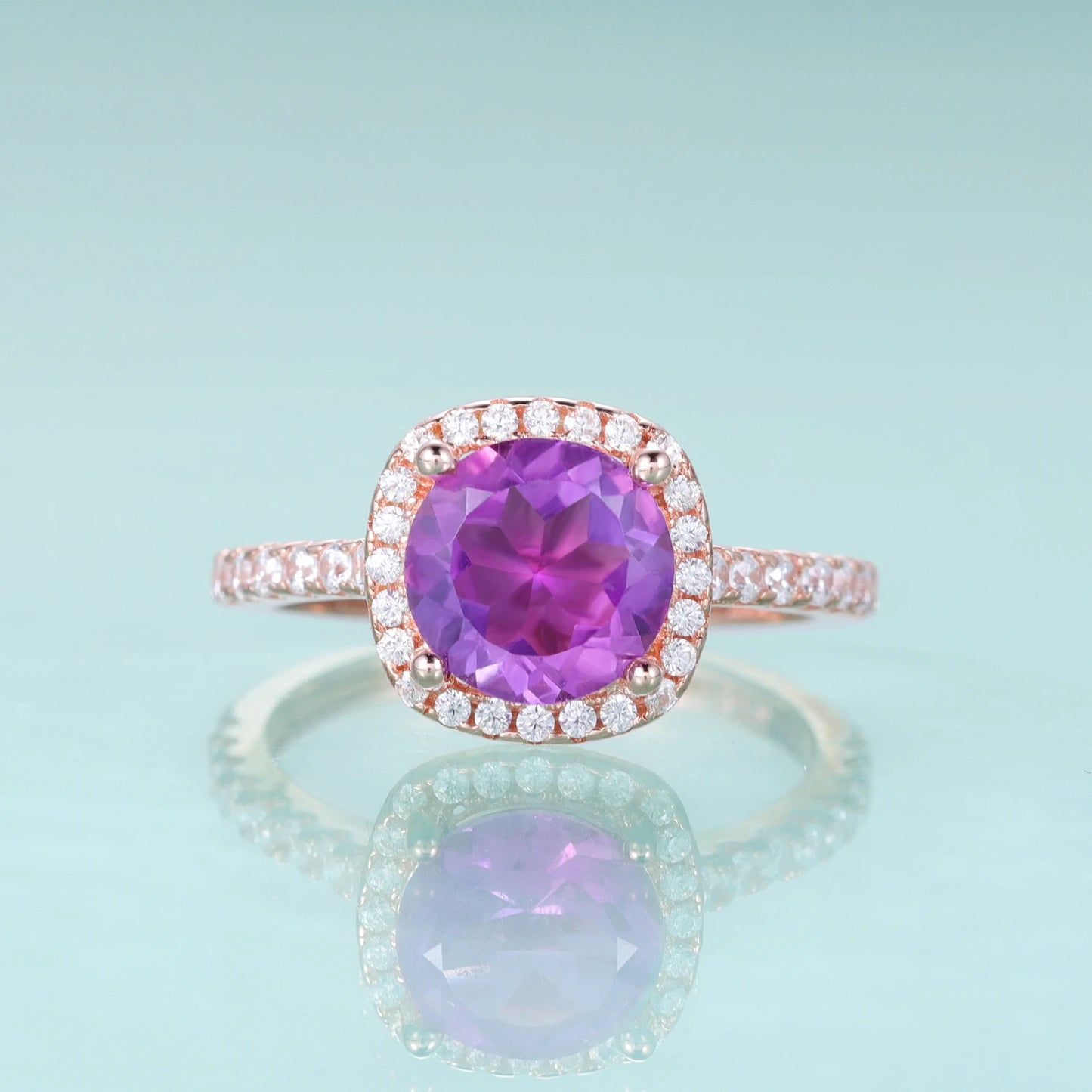 Choosen Jewelry - 925 Sterling Silver Amethyst Halo Promise Ring for February Birthstone