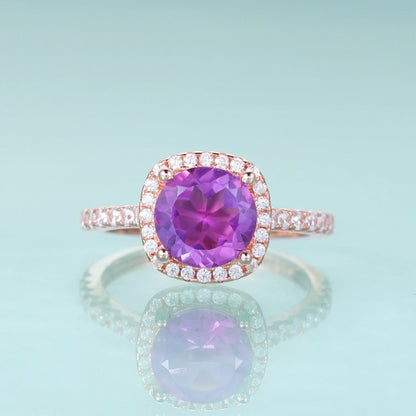 Choosen Jewelry - 925 Sterling Silver Amethyst Halo Promise Ring for February Birthstone