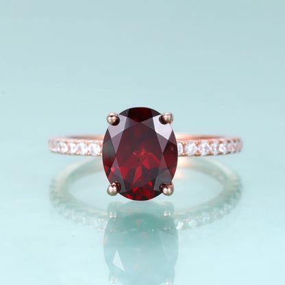 Vintage Oval Garnet Engagement Ring - Sterling Silver Rose Gold Plated - Choosen Jewelry