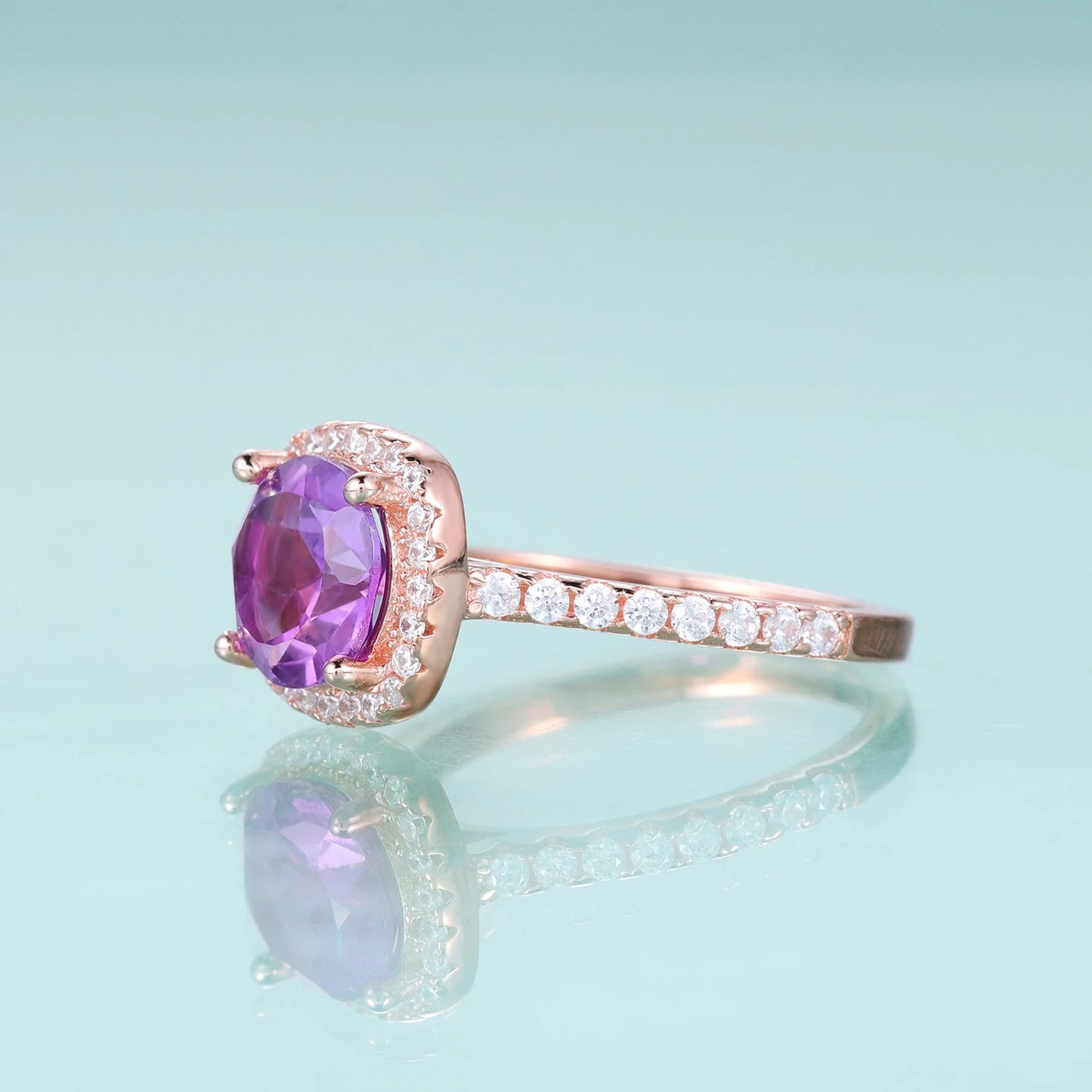 Choosen Jewelry - 925 Sterling Silver Amethyst Halo Promise Ring for February Birthstone