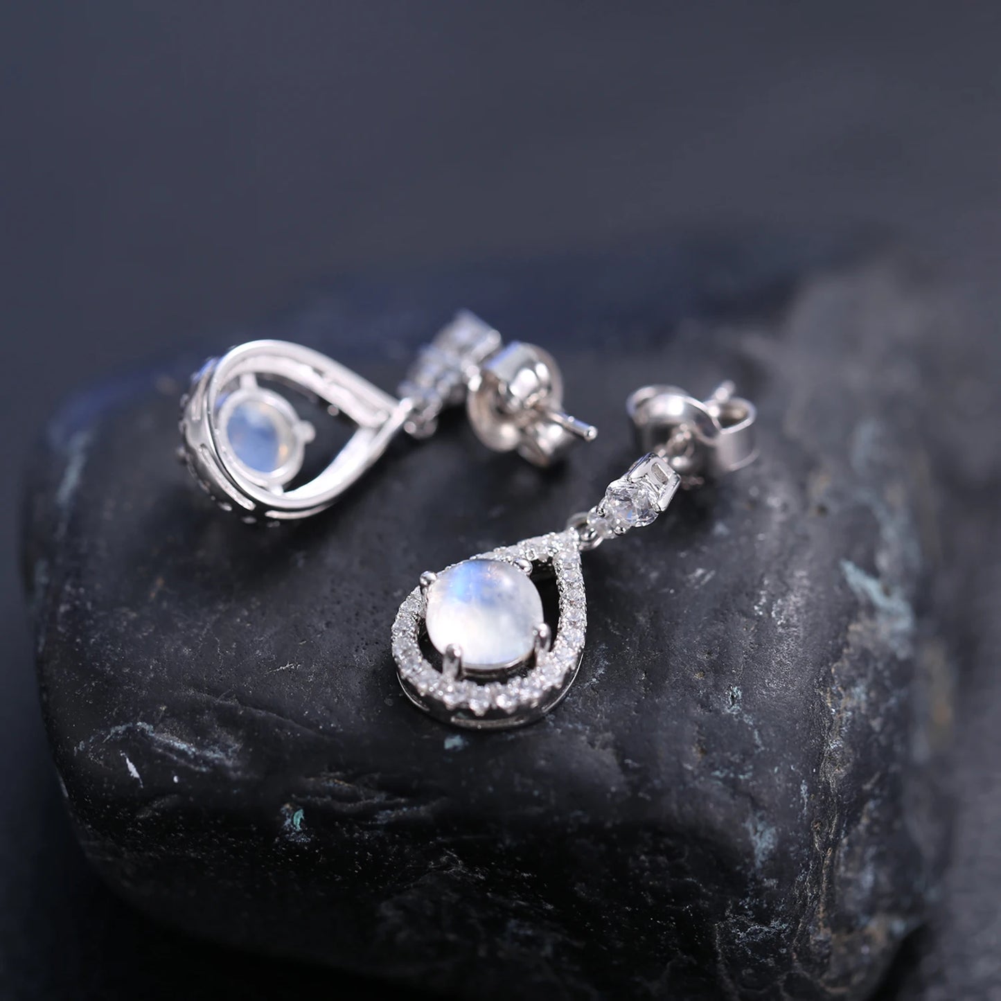 Sterling Silver Moonstone Dangle Earrings - Choosen Jewelry Healing Crystal Fine Jewelry for Women