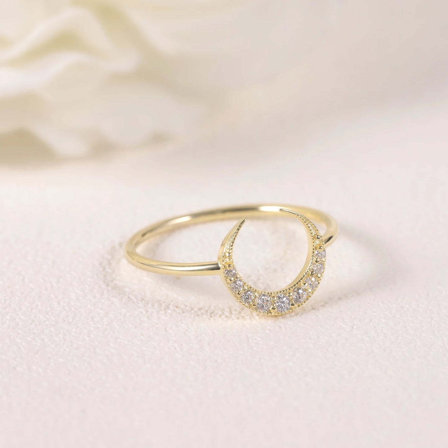 Crescent Moon Moissanite Engagement Ring | 14K Gold Plated Sterling Silver | Choosen Jewelry