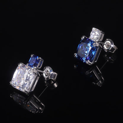 Sterling Silver Cushion Cut Blue CZ Diamond Stud Earrings - Choosen Jewelry