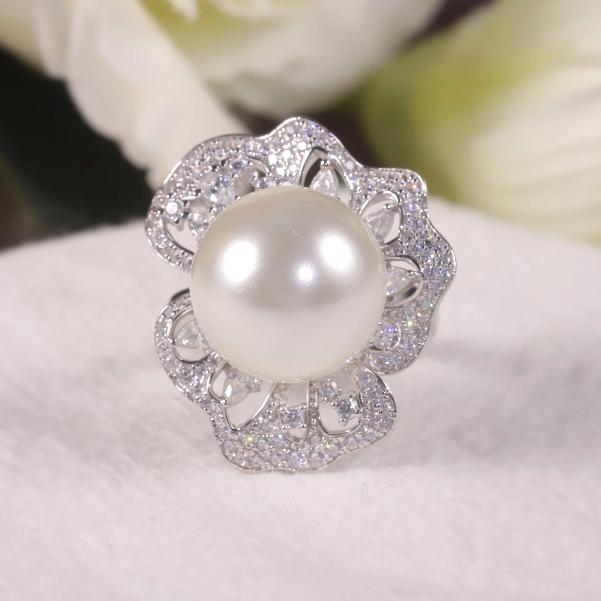 Vintage Art Deco Freshwater Pearl Engagement Ring - 925 Sterling Silver - Choosen Jewelry