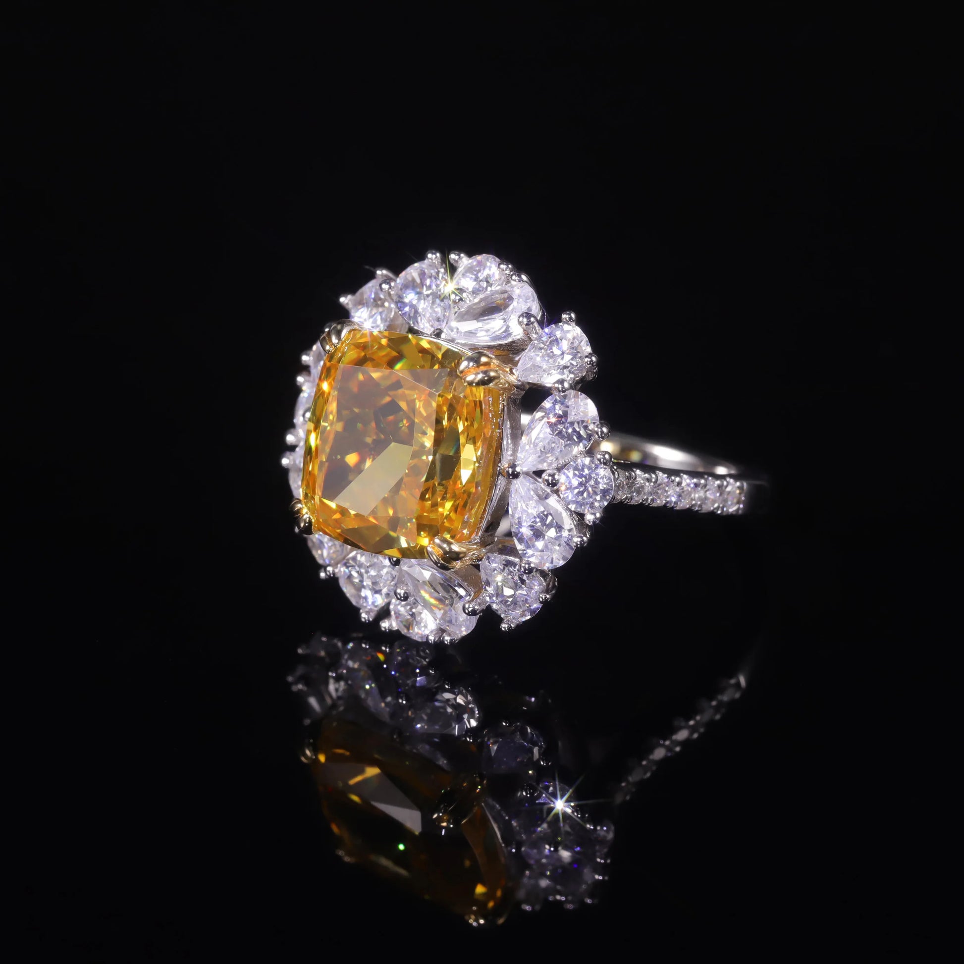 Choosen Jewelry: Art Deco 925 Sterling Silver Engagement Ring with Yellow CZ Diamond