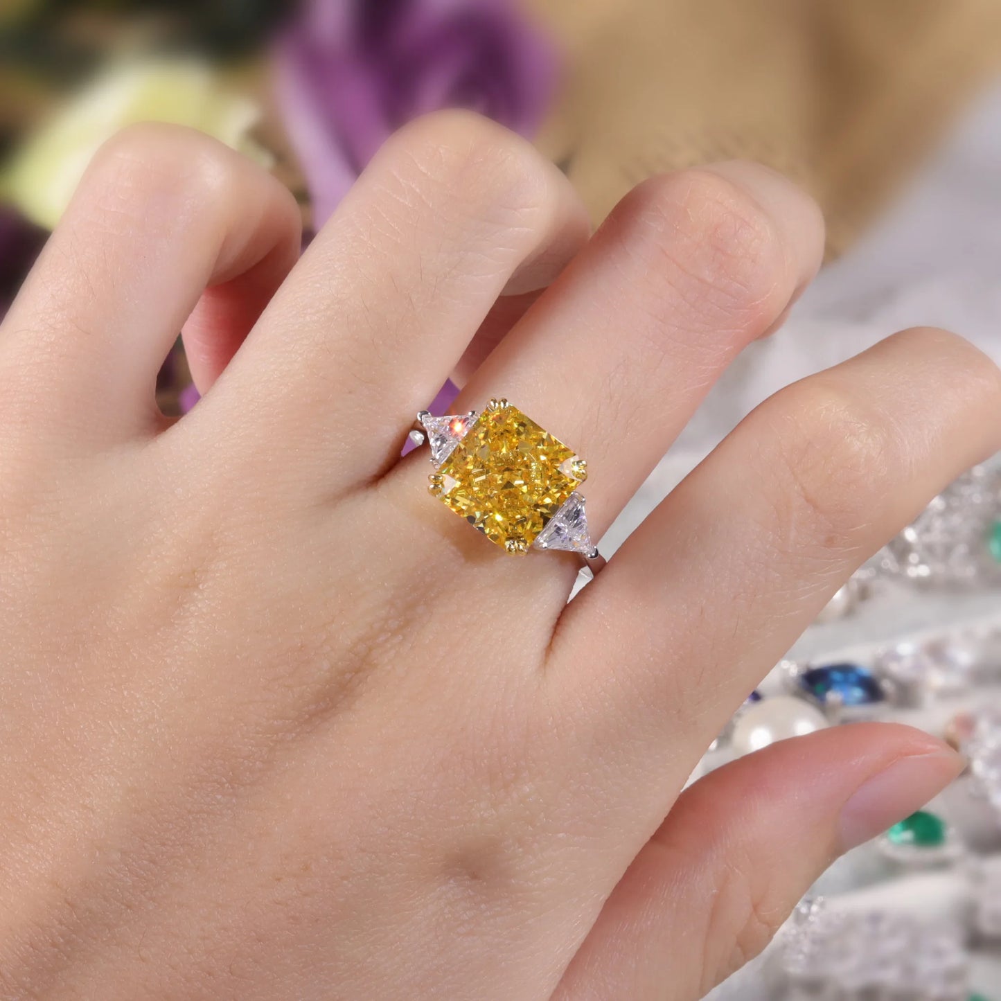 Choosen Jewelry: Vivid Yellow CZ Engagement Ring - 925 Sterling Silver Handmade Luxury Statement Ring