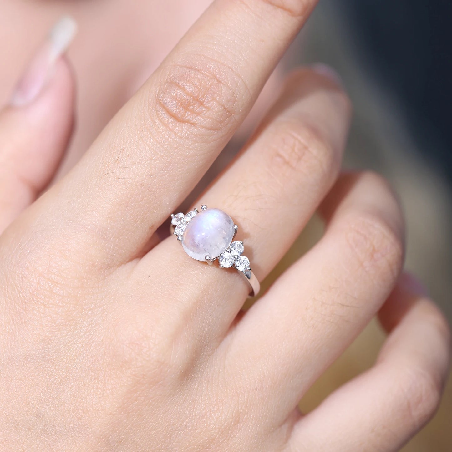 Vintage Moonstone Art Deco Engagement Ring - Choosen Jewelry Sterling Silver