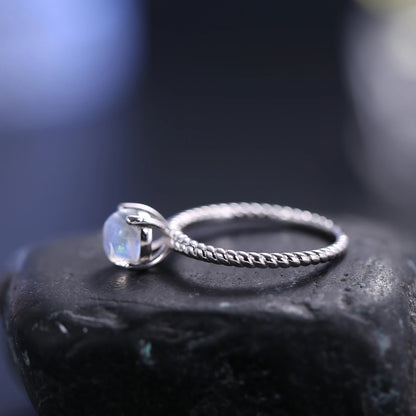 Textured Milky Blue Moonstone Ring in 925 Sterling Silver by Choosen Jewelry - Classic Wedding Band