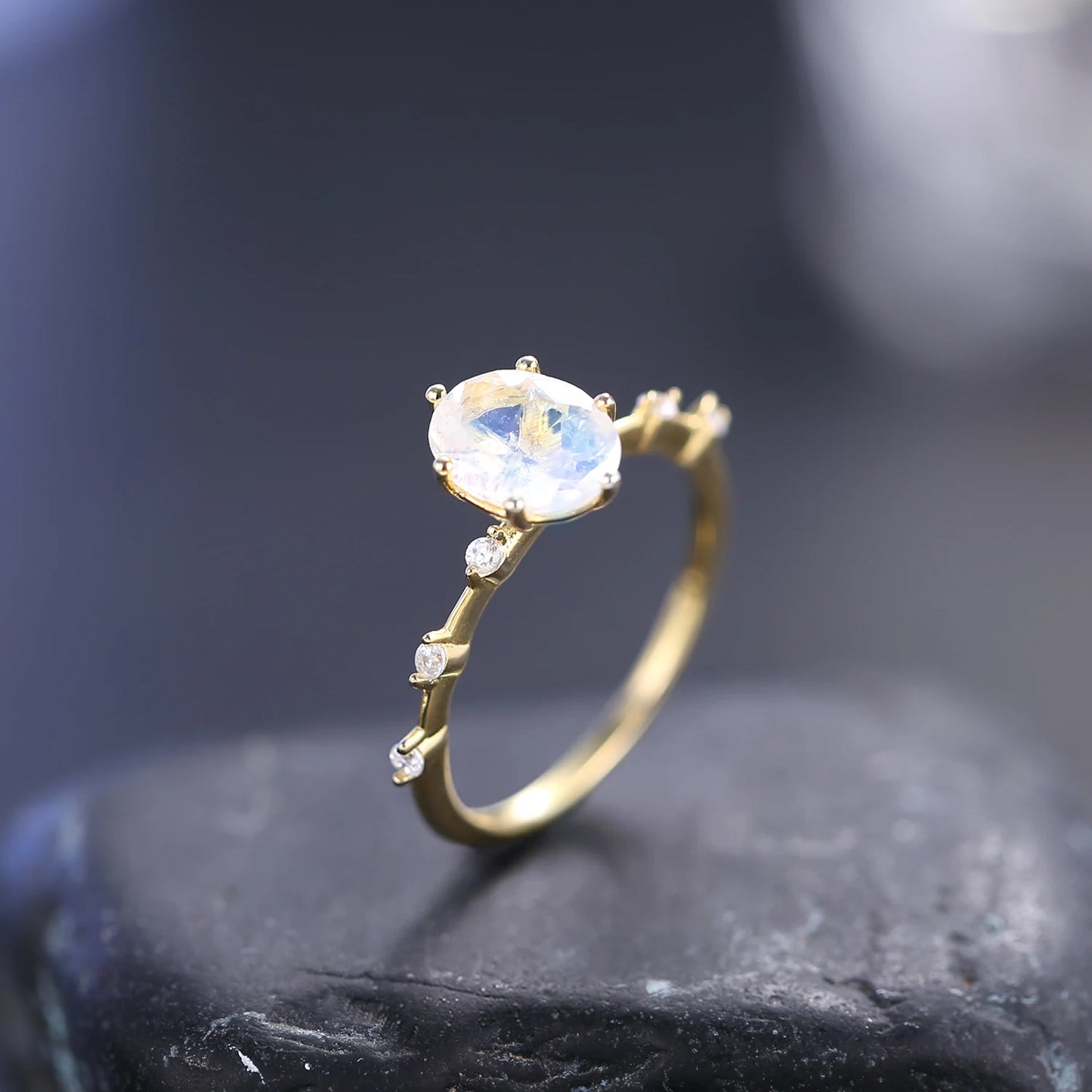 Elegant Moonstone Ring | 925 Sterling Silver with Gold Plating | Handcrafted Women's Gemstone Jewelry | Unique Gift Idea