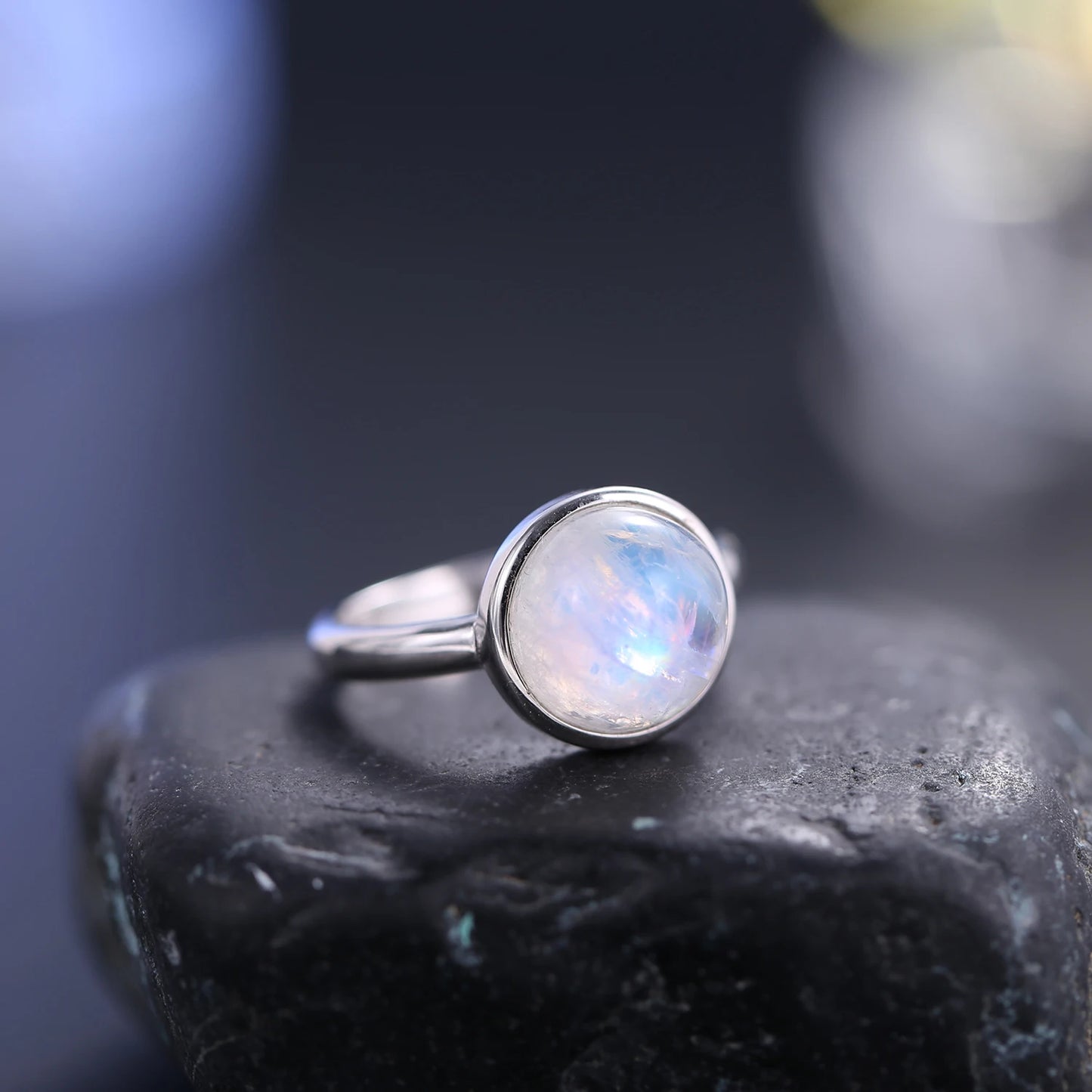 Sterling Silver Rainbow Moonstone Ring - June Birthstone Jewelry by Choosen