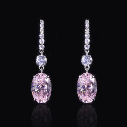 Choosen Jewelry: Pink CZ Diamond Drop Earrings in 925 Sterling Silver, White Gold Plated