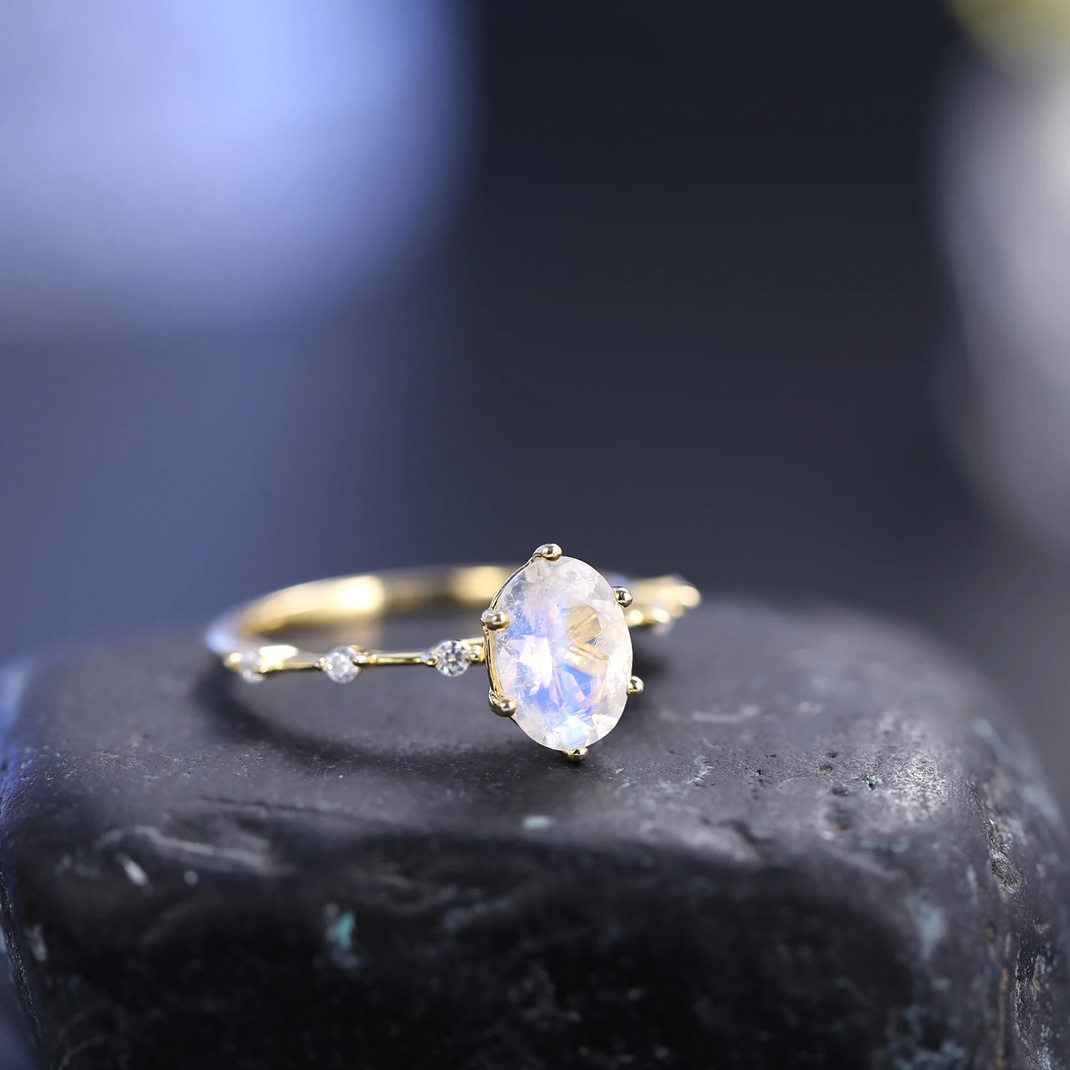 Elegant Moonstone Ring | 925 Sterling Silver with Gold Plating | Handcrafted Women's Gemstone Jewelry | Unique Gift Idea