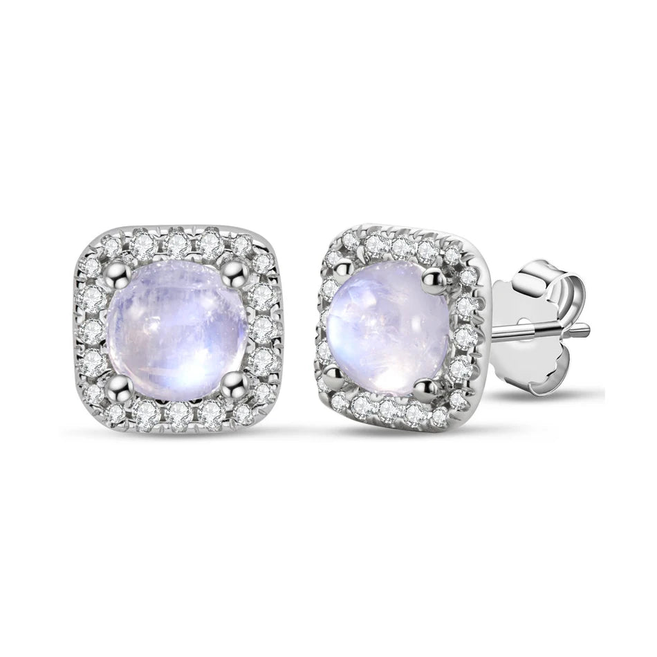 June Birthstone Moonstone Halo Stud Earrings | 925 Sterling Silver | Choosen Jewelry