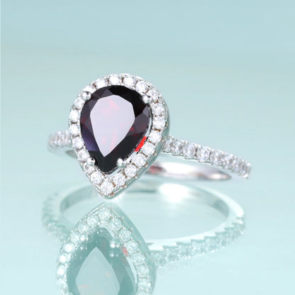 Oval Garnet Halo Engagement Ring | Sterling Silver | Choosen Jewelry