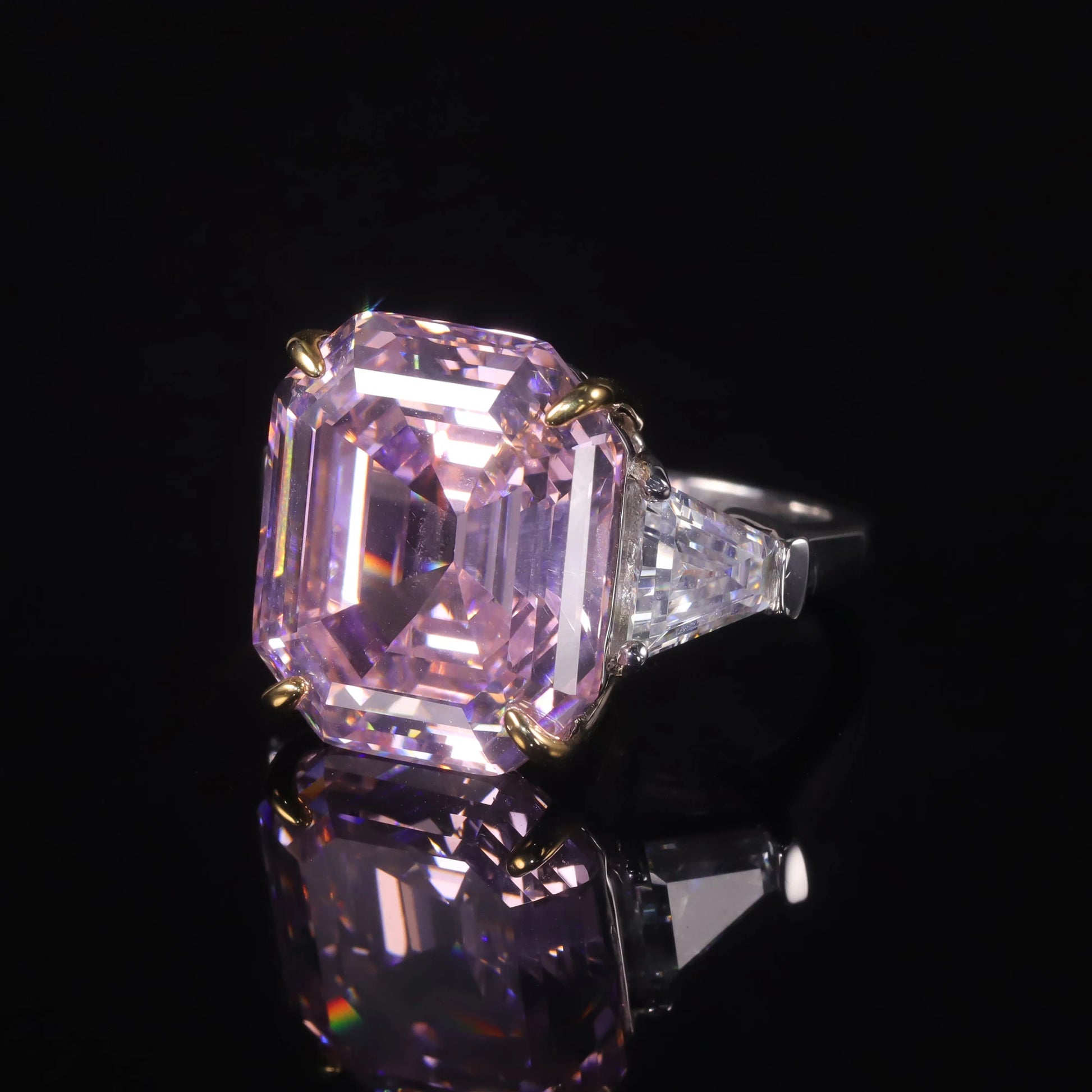 Vintage Rhombus Diamond-fire CZ Pink Ring - 925 Sterling Silver Statement Jewelry by Choosen