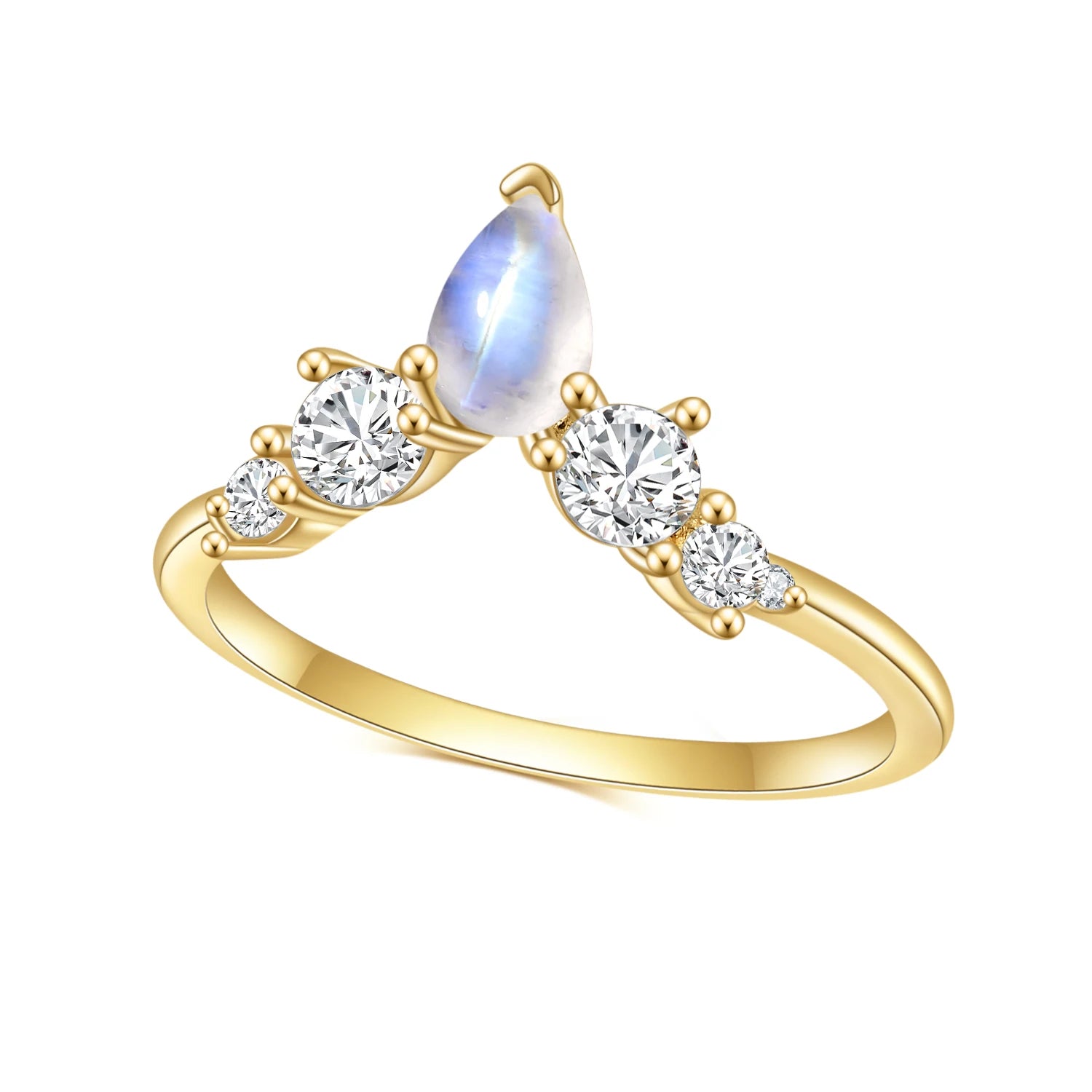 June Birthstone Moonstone Sterling Silver V-Shape Wedding Ring | Choosen Jewelry