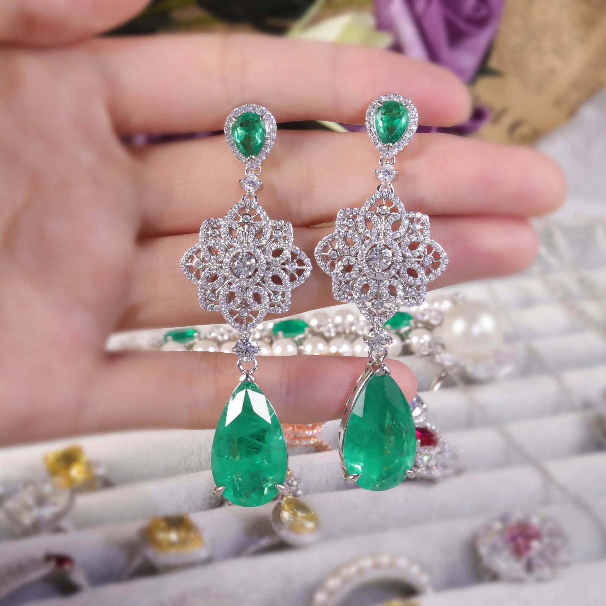 Vintage-Inspired Sterling Silver Emerald Drop Earrings | Choosen Jewelry