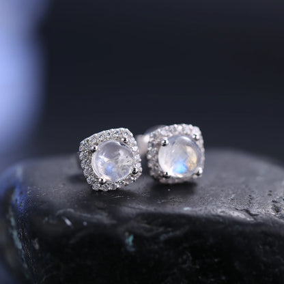 June Birthstone Moonstone Halo Stud Earrings | 925 Sterling Silver | Choosen Jewelry