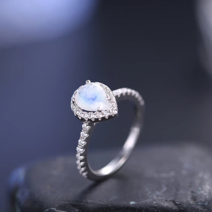 Vintage Pear Moonstone Halo Engagement Ring - June Birthstone 925 Sterling Silver by Choosen Jewelry