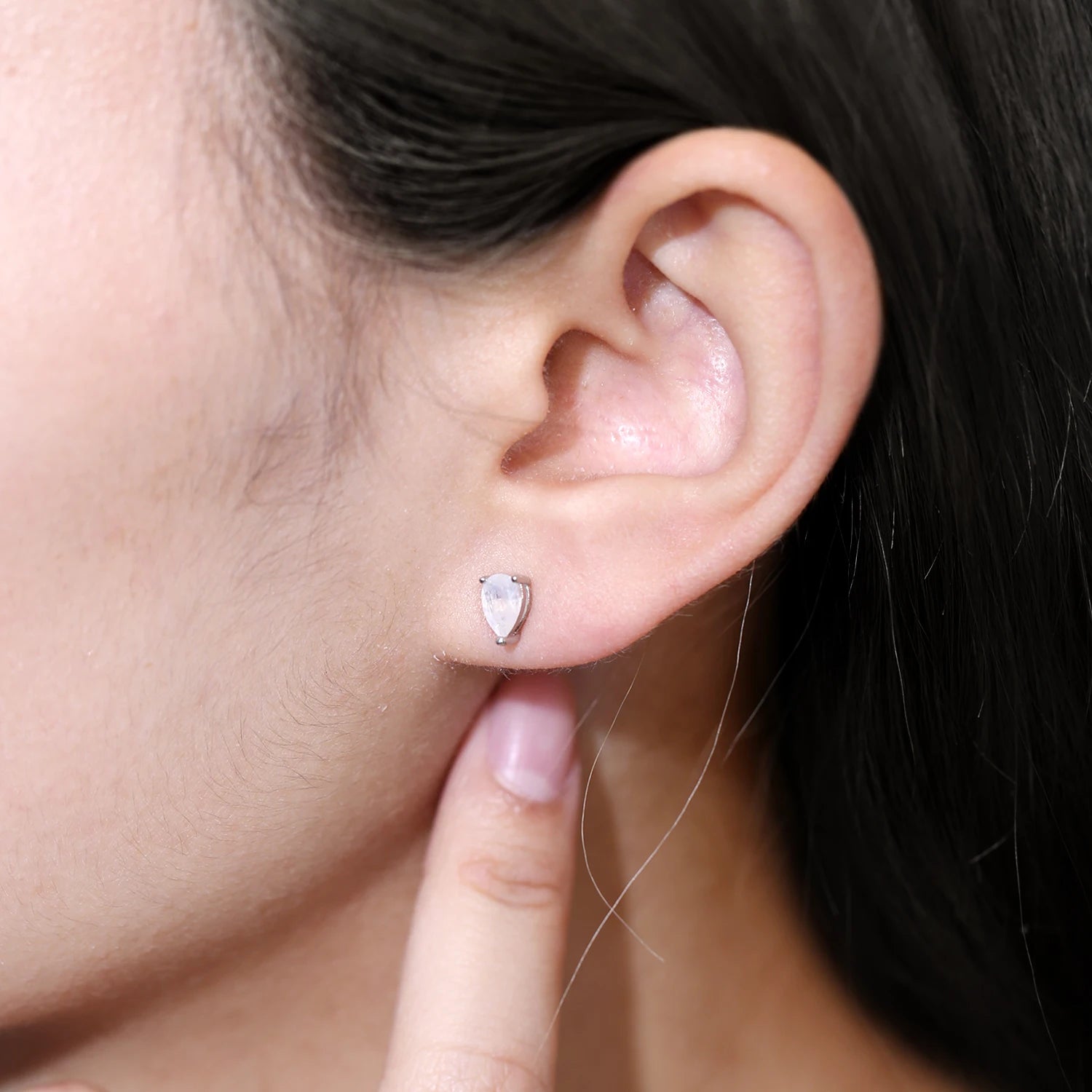 Choosen Jewelry: Pear-Shaped Milky Blue Moonstone Stud Earrings in 925 Sterling Silver, June Birthstone