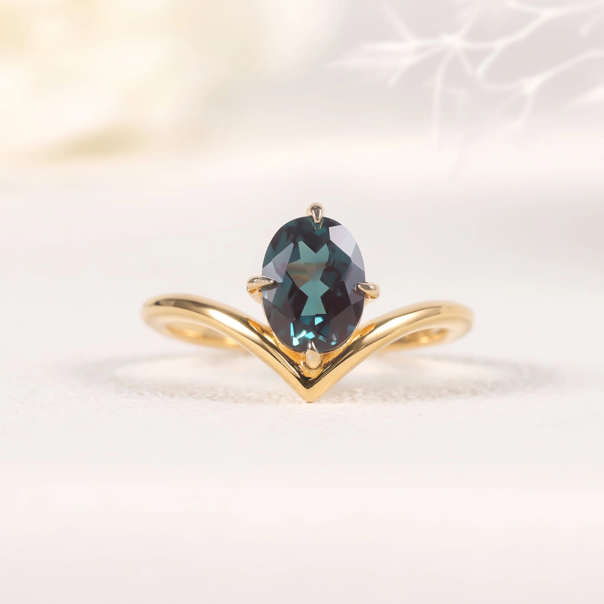 Choosen Jewelry: 14K Gold Plated Sterling Silver Alexandrite Engagement Ring - Oval 6x8mm