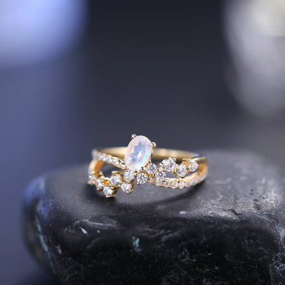 Elegant 14K Gold Filled Moonstone Engagement Ring with CZ in 925 Sterling Silver - Handmade Jewelry - Perfect Gift for Women