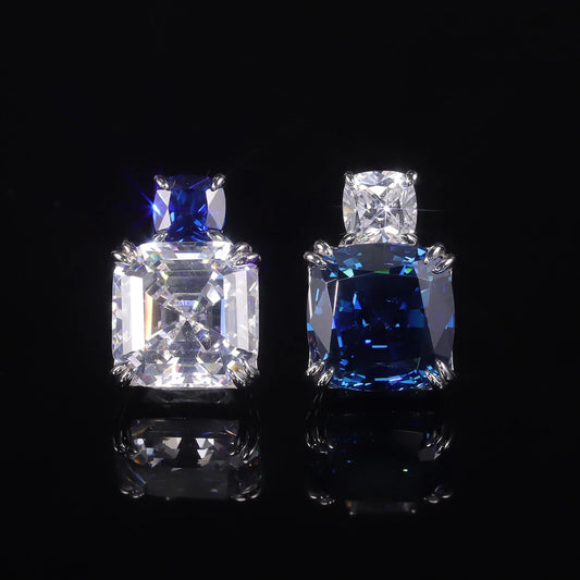 Sterling Silver Cushion Cut Blue CZ Diamond Stud Earrings - Choosen Jewelry