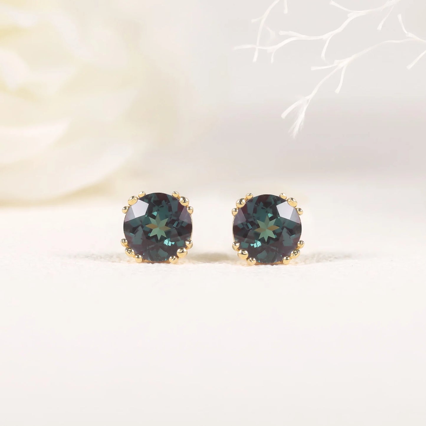 6mm Alexandrite Stud Earrings in Sterling Silver by Choosen Jewelry - Color Changing Gemstone