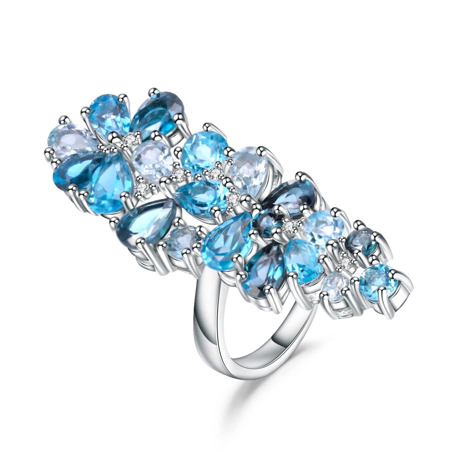 Pear Shaped London Blue Topaz Flower Ring