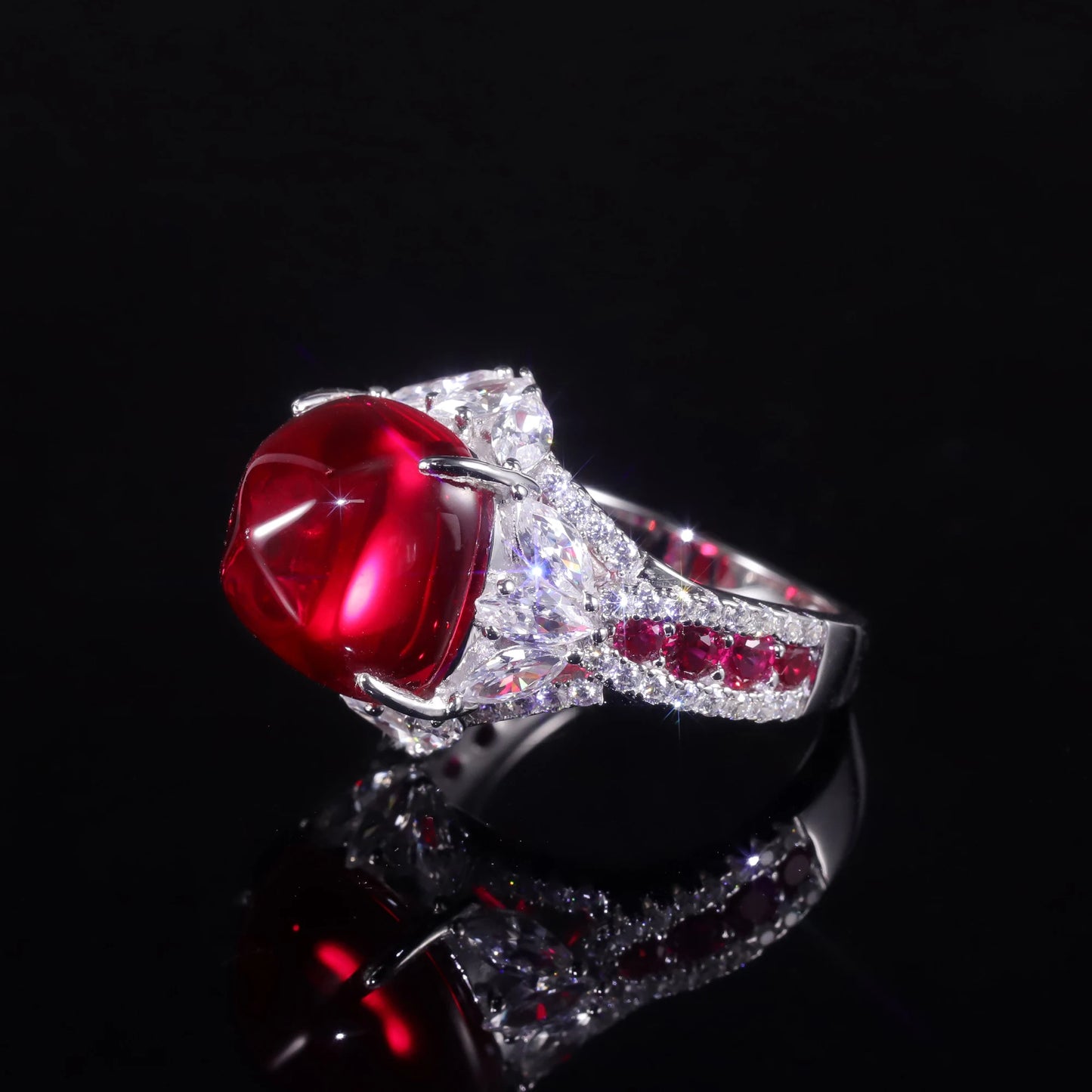 Vintage Art Deco Lab Ruby Ring - 925 Sterling Silver - Choosen Jewelry