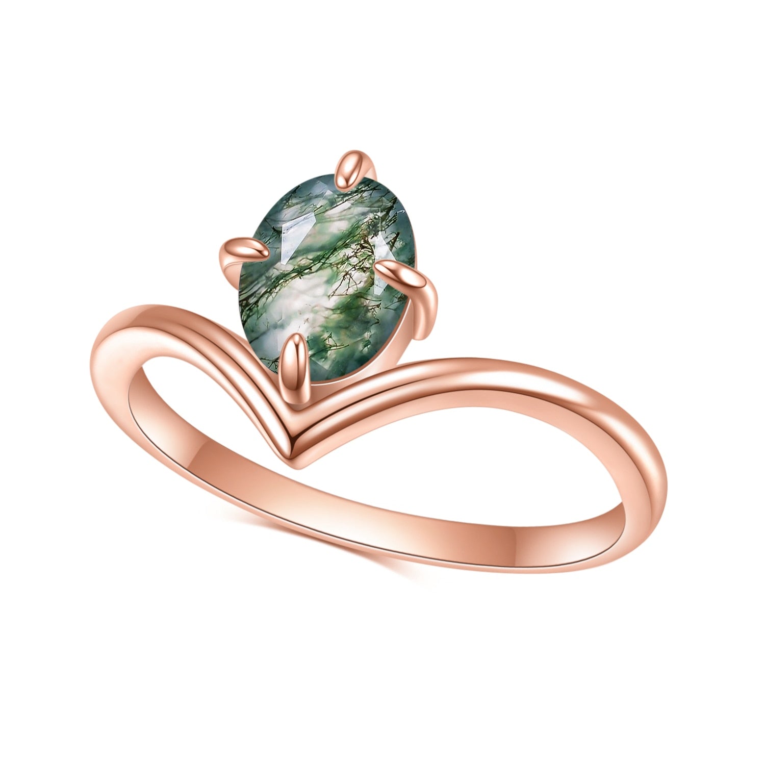 Moss Agate Gemstone Ring in 925 Sterling Silver