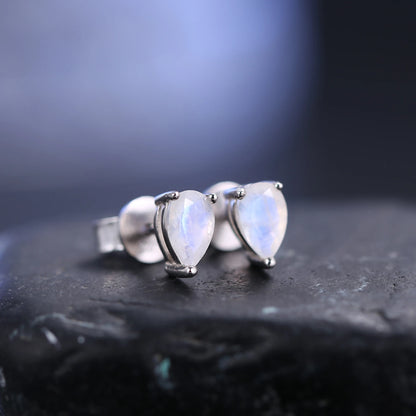 Choosen Jewelry: Pear-Shaped Milky Blue Moonstone Stud Earrings in 925 Sterling Silver, June Birthstone