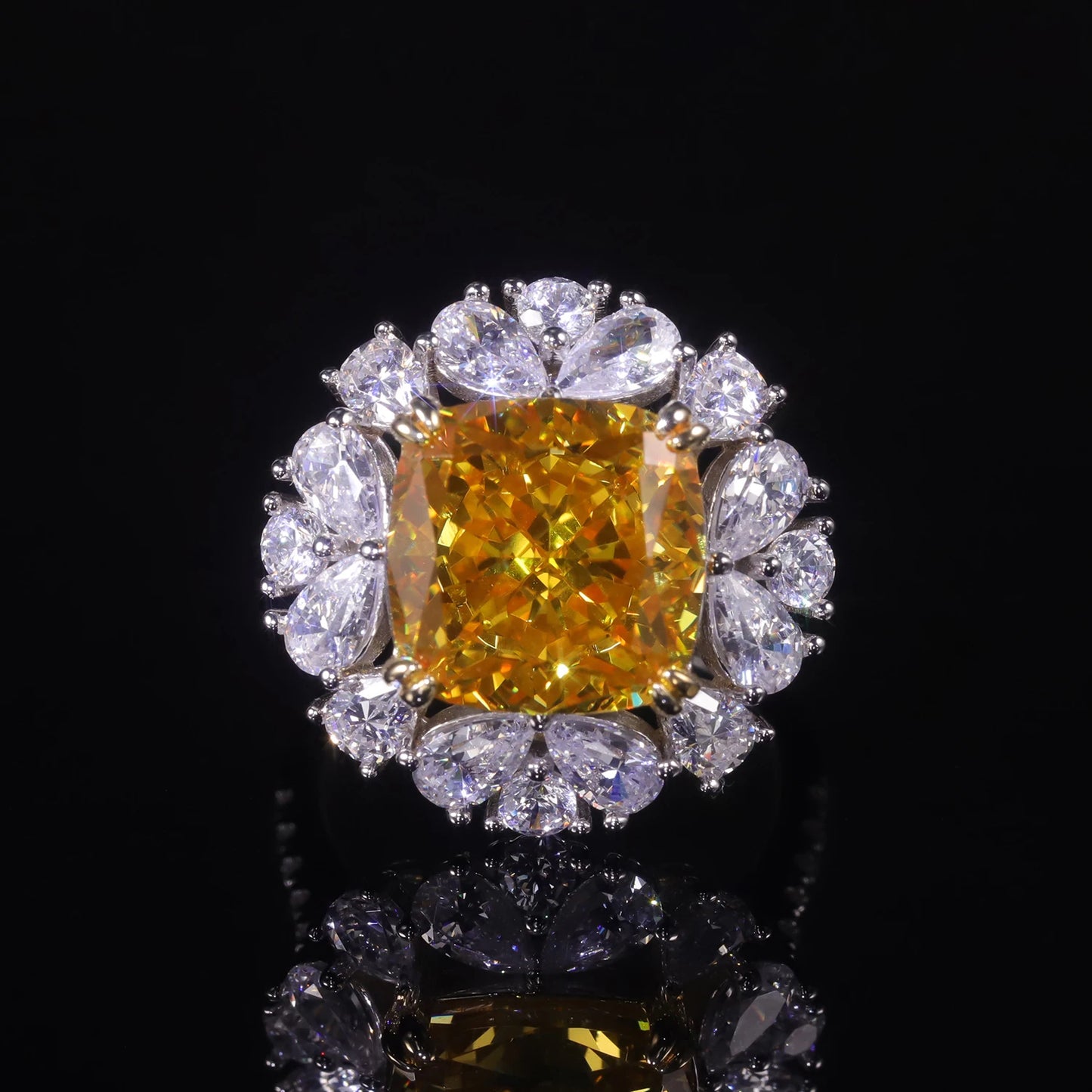 Choosen Jewelry: Art Deco 925 Sterling Silver Engagement Ring with Yellow CZ Diamond