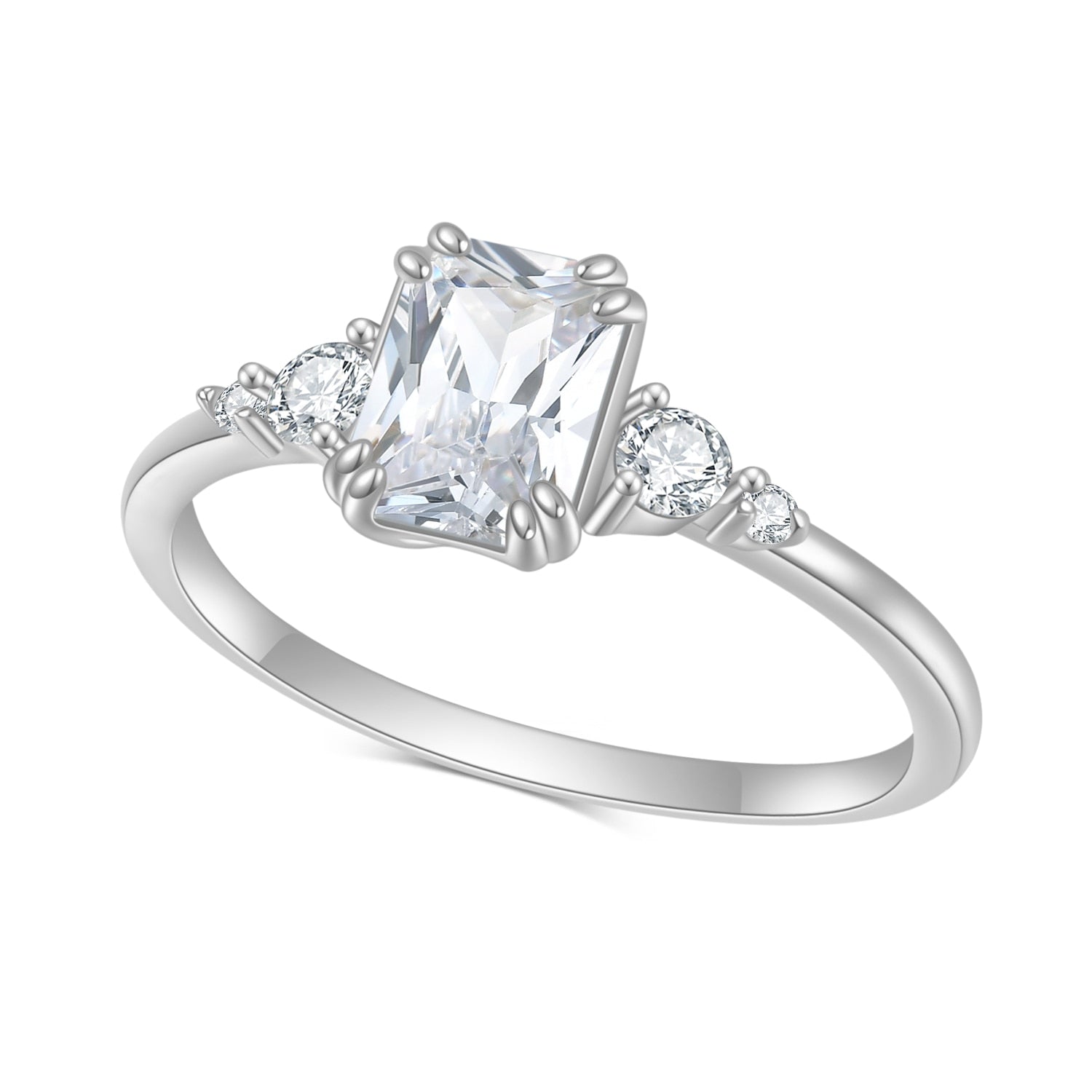 Emerald Cut Moissanite Cluster Ring, Silver