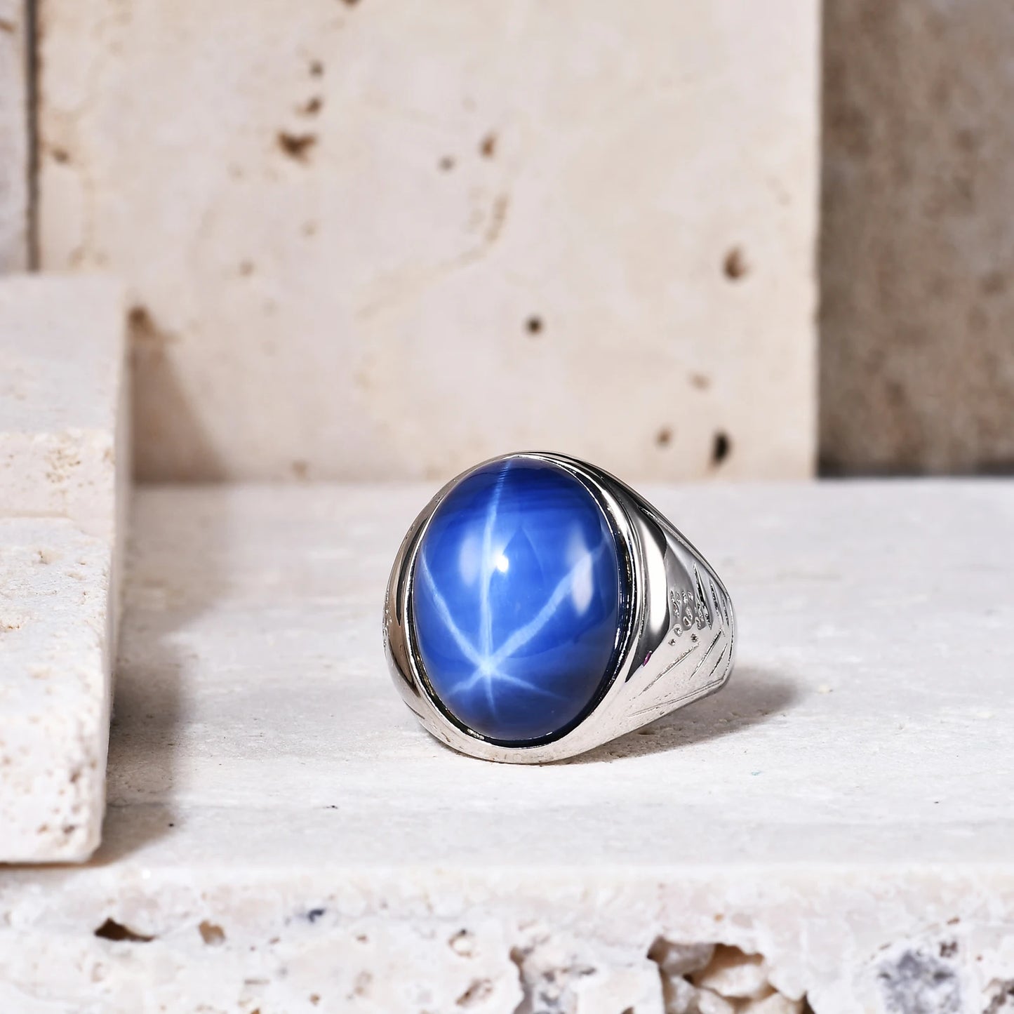 Choosen Jewelry Handmade Lab Blue Lindy Star Sapphire Ring in Sterling Silver